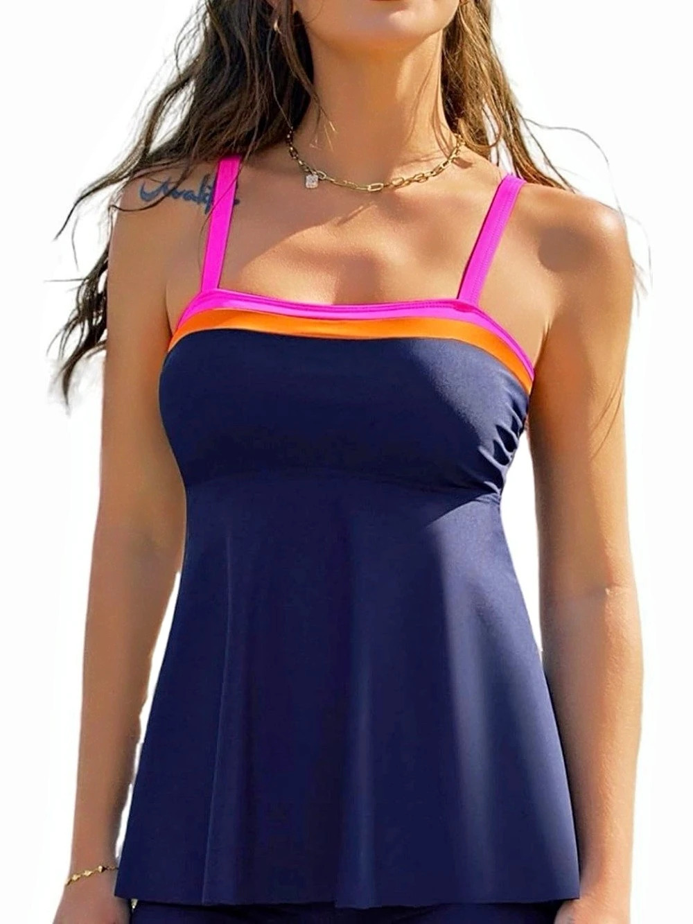 YONIQUE Navy Swim Cover-Up tankini top NWT